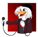 90s_clothing anthro beanie clothing electronics emotional female hair hat headgear headwear jacket long_hair microphone musician open_mouth shirt singer singing solo t-shirt topwear kinkypeach alternative_rock disney ducktales ducktales_(2017) grunge_(genre) daisy_duck anatid anseriform avian bird duck hi_res