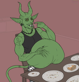 belly big_belly bloated dessert food holidays humanoid_face inflation male morbidly_obese obese overweight overweight_male pastry pie piercing rubbing solo anubianoddity lexus thanksgiving demon humanoid animated