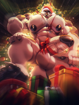 abs anthro armpit_hair balls bent_leg big_balls big_muscles big_nipples big_pecs big_penis big_toes body_hair bow_ribbon christmas_clothing christmas_decorations christmas_headwear christmas_lights christmas_ornament christmas_present christmas_tree claws clothing erection eyebrows facial_piercing feet fur genitals gift glistening glistening_genitalia glistening_nipples glistening_penis hat headgear headwear holidays huge_balls huge_muscles huge_pecs huge_penis humanoid_genitalia humanoid_penis light looking_at_viewer low-angle_view male muscular muscular_anthro muscular_male neckwear nipples nose_piercing nose_ring nude obliques ornament pawpads pecs penis piercing plant ring_piercing santa_hat smile solo standing teeth thick_penis toes tree tuft vein komboochie christmas sori_(ara_chibi) canid canine canis mammal wolf 2021 absurd_res hi_res lighting