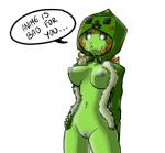 bottomless breasts clothed clothing coat creeper_hoodie female genitals green_body green_clothing green_hoodie green_skin green_topwear grey_nipples hair hood hoodie looking_at_viewer navel nipples not_furry open_mouth orange_hair pussy solo standing text topwear fyriknight microsoft minecraft mojang xbox_game_studios creeper_(minecraft) humanoid english_text