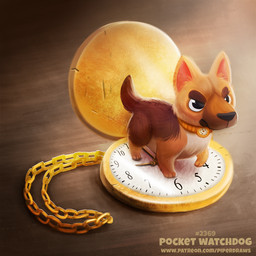 ambiguous_gender black_eyes brown_body brown_fur chain clock collar fur humor pocketwatch pun solo tan_body tan_fur text visual_pun watch piper_thibodeau canid canine canis domestic_dog german_shepherd herding_dog mammal pastoral_dog digital_media_(artwork) digital_painting_(artwork) english_text painting_(artwork) url