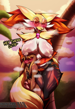 anthro areola beach big_breasts blush bodily_fluids breasts breath brown_body brown_fur butt dark_body dark_skin duo erection eyewear female fluid_on_breasts fur genitals glasses huge_breasts humanoid_genitalia humanoid_penis imminent_sex inner_ear_fluff lactating larger_female looking_at_another male male/female narrowed_eyes navel nipples nude nude_female nude_male open_mouth outside panting penile penis pubes pubes_exposed saliva sand seaside size_difference sky smaller_male smile tail text thick_thighs tongue tuft vulva yellow_body yellow_fur brennan_d_vries nintendo pokemon ella_(bluedoggie) delphox eevee generation_1_pokemon generation_6_pokemon mammal pokemon_(species) digital_media_(artwork) english_text hi_res signature