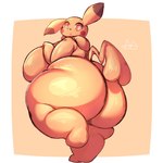 anthro big_breasts big_butt breasts butt female heart_tail huge_breasts huge_butt orange_eyes paws solo tail thick_thighs yellow_body lightmizano nintendo pokemon generation_1_pokemon pikachu pokemon_(species) 1:1 hi_res