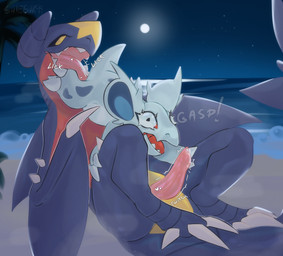 animal_genitalia anthro anthro_on_feral aroused_male beach belly bestiality black_sclera blue_body blue_spots body_grab claws cunnilingus duo female feral fin_hands fish_tail gasp genitals larger_anthro larger_male leg_grab light long_tail looking_at_another looking_pleasured male male/female moonlight night on_another on_another's_belly oral penis pink_penis pink_tongue red_belly red_tongue seaside sex size_difference smaller_female smaller_feral spikes spikes_(anatomy) spots surprised tail throbbing throbbing_penis toe_claws tongue upside_down upside_down_cunnilingus vaginal shieshuqqq nintendo pokemon garchomp generation_1_pokemon generation_4_pokemon nidorina pokemon_(species)