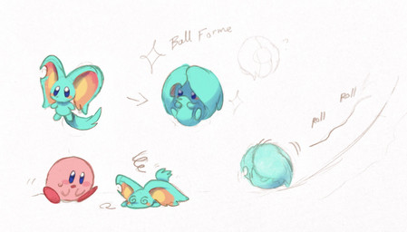 ambiguous_gender big_ears biped bipedal_feral blue_eyes blush blush_stickers bodily_fluids curled_up directional_arrow dizzy duo feral fluffy fluffy_tail fur lying mouthless notched_ear on_front onomatopoeia open_mouth pink_body red_body rolling semi-anthro simple_background solo sound_effects sparkles spiral spiral_eyes sweat sweatdrop tail teal_body teal_fur text white_background kamabokobun kirby's_dream_buffet kirby_(series) kirby_and_the_forgotten_land nintendo elfilin kirby alien chinchilla chinchillid mammal rodent starling_(kirby) waddling_head 2022 digital_drawing_(artwork) digital_media_(artwork) english_description english_text hi_res sequence sketch male_(lore)