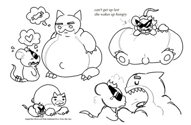 :3 attempted_kiss chipped_tooth claws empty_eyes eyes_closed eyewear fangs female feral heart_symbol imminent_vore laying_on_another laying_on_top lying male male/female navel nervous notched_ear obese obese_female on_back open_mouth outie_navel overweight overweight_female round_ears round_tail size_difference sunglasses teeth text thought_bubble pawplants mewgenics tiny_rabbit_is_obsessed_with_giant_girlfriend guillotina_(mewgenics) radical_rat_(mewgenics) domestic_cat felid feline felis mammal murid murine rat rodent black_and_white english_text monochrome