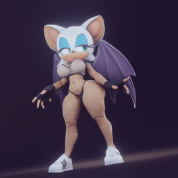 anthro bat_wings big_breasts black_clothing black_thong black_underwear blue_eyeshadow breasts clothed clothing colored_nails eyelashes eyeshadow female fingerless_gloves footwear gloves green_eyes hair handwear lipstick long_eyelashes makeup membrane_(anatomy) membranous_wings nails navel pink_lipstick pink_nails shoes short_hair simple_background smile solo standing tan_body thong underwear white_hair wings lia3d sega sonic_the_hedgehog_(series) rouge_the_bat bat mammal 2021 3d_(artwork) digital_media_(artwork)