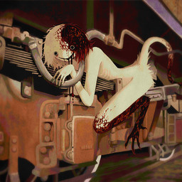4_toes ambiguous_gender black_eyes blood bodily_fluids detailed_background drooling feet fur horror_(theme) humanoid_hands leg_tuft machine noseless ribs rust saliva skinny_ambiguous smile solo split_color tail tan_body tan_fur tan_tail toes train tuft vehicle jejejunum ember_(jejejunum) demon 1:1 2024 male_(lore)
