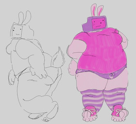 anthro belly big_belly big_butt butt electronics female for_a_head fupa overweight pawpads paws presenting presenting_hindquarters screen screen_face solo television youtubepoopbirthday regretevator the_axolotl_sun melanie_(regretevator) lagomorph leporid mammal object_head rabbit screen_head tv_head