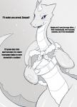 anthro bell big_hands black_sclera blush collar female holidays horn snow text redrabbu christmas pipsqueak_(redrabbu) kaiju scalie comic english_text greyscale hi_res monochrome