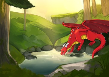 belly claws feral grass green_eyes horn male membrane_(anatomy) membranous_wings plant pond red_body red_wings rock shrub solo tail tapering_tail thick_tail tree water white_claws white_horn wings yellow_belly hardpiecalzoneshark european_mythology mythology zetralth dragon mythological_creature mythological_scalie scalie western_dragon digital_media_(artwork) hi_res