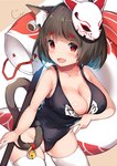 animal_mask big_breasts breasts brown_ears brown_hair brown_tail camel_toe cat_tail cleavage clothed clothing female fox_mask hair mask one-piece_swimsuit solo swimwear tail cisyo azur_lane yamashiro_(azur_lane) animal_humanoid cat_humanoid felid felid_humanoid feline feline_humanoid humanoid mammal mammal_humanoid