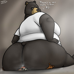 anthro anthrofied big_butt black_body black_fur blue_eyes brown_body brown_eyes brown_fur butt crossgender dominant dominant_female duo facesitting female female/female fur larger_female mature_female overweight overweight_female sitting_on_another size_difference smaller_female oystercatcher7 dreamworks over_the_hedge rj_(over_the_hedge) vincent_(over_the_hedge) bear mammal procyonid raccoon 1:1 hi_res