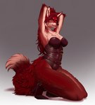 anthro black_clothing black_footwear black_latex black_shoes brown_body brown_fur brown_hair clothing female female_anthro fluffy fluffy_tail footwear fur hair latex latex_clothing long_hair multicolored_body multicolored_fur ponytail red_body red_fur shoes solo tail white_body white_fur yellow_eyes cherryfoxy canid canine canis fox mammal absurd_res hi_res