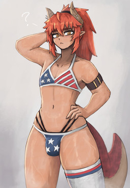 american_flag_bikini bikini biped chair clothed clothing femboy flag_bikini flag_swimwear furgonomic_piercing furgonomics furniture hair horn horn_piercing legwear looking_at_viewer male mouth_closed piercing red_hair solo swimwear thigh_highs two-piece_swimsuit frostwallart vtuber zentreya humanoid colored digital_drawing_(artwork) digital_media_(artwork) hi_res shaded