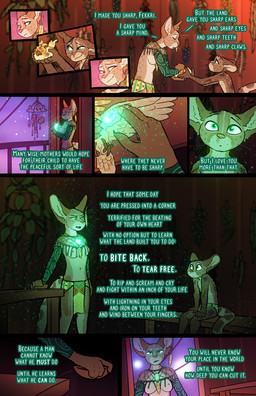 anthro blood bodily_fluids breasts bruised dialogue fantasy female healing magic male nonsexualized_young scratch text wounded fek the_sparks_of_daybreak cissa_talot fekkri_talot avian bird catfolk absurd_res comic english_text hi_res