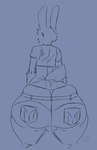 anthro big_butt bottomwear butt butt_cleavage butt_squish clothing crop_top denim denim_bottomwear denim_clothing femboy jeans male pants rear_view shirt solo squish thong tight_clothing topwear underwear wide_hips kittykuscell lagomorph leporid mammal rabbit sketch