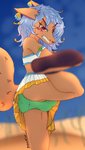 angry anthro armband attack blue_hair blurred_background blush bottomwear bulge butt clenched_teeth clothed clothing crop_top crossdressing desert detailed_bulge ear_piercing egyptian eyeliner femboy footwear frilly frilly_clothing frilly_panties frilly_underwear furgonomics genital_outline green_clothing green_panties green_underwear hair kick legs_in_air legs_up looking_at_viewer makeup male midriff motion_blur open_mouth panties panties_bulge panty_shot penis_outline piercing raised_leg shirt shoes skirt snarling solo tail tail_through_skirt tank_top teeth toony topwear tsundere underwear upskirt 1ndigocat abayomi_(orca666) canid canine canis jackal mammal absurd_res hi_res signature