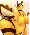 2023 antennae_(anatomy) anthro areola arm_under_breasts arthropod arthropod_abdomen artist_name bee bee_berry bee_pony belly big_belly big_breasts big_butt breasts brown_body brown_fur butt changeling chest_tuft digital_drawing_(artwork) digital_media_(artwork) equid equine fan_character female fluffy friendship_is_magic fur green_eyes half-closed_eyes hasbro heart_(marking) holding_object horse huge_butt hybrid hymenopteran insect mammal markings multicolored_body multicolored_fur my_little_pony narrowed_eyes navel nipples orange_areola orange_nipples orange_towel pony pregnant pregnant_anthro pregnant_female rakkyoarts scrub_brush simple_background solo thick_thighs towel tuft wide_hips wings yearning yellow_body yellow_fur