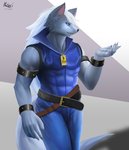 2017 anthro canid canine canis clothing glitter_force hi_res male mammal muscular muscular_anthro muscular_male platrev pretty_cure smile_pretty_cure solo wolf wolfrun