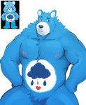 anthro belly belly_markings blue_body blue_fur blush fur heart_nose heart_symbol male markings musclegut muscular nipples simple_background solo white_background white_body white_fur kajin-sama care_bears grumpy_bear bear mammal ursine 2021 hi_res