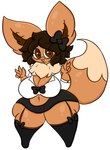 anthro big_breasts bottomwear breasts brown_body brown_eyes brown_hair clothing female hair legwear navel skirt solo stockings thick_thighs lewdchuu_(artist) nintendo pokemon pyon_(lewdchuu) eevee generation_1_pokemon pokemon_(species) hi_res