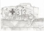 breasts female fur german looking_at_viewer lying panzer smile solo striped_body striped_fur stripes tail tank tiger_(tank) vehicle n2o heidi_metternich felid mammal pantherine tiger 2016 graphite_(artwork) greyscale monochrome traditional_media_(artwork)