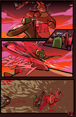 anthro blood bodily_fluids clothed clothing decapitation female gore group horn male melee_weapon sword tail trio weapon brradett lernie_(brradett) human mammal scalie absurd_res colored comic hi_res