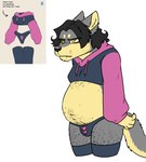 angry anthro belly big_belly bulge frown_eyebrows hairy male obese obese_anthro overweight overweight_anthro solo zits zooshi paggi_outfit zooshi_(character) canid canine canis mammal wolf absurd_res hi_res meme