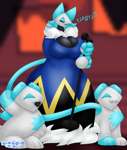 anthro breasts clothing dress electronics female floating_hands hair machine microphone music musical_note musical_symbol singing symbol tail thick_thighs yellow_eyes sokoyo_owo deltarune undertale_(series) tasque_manager darkner felid feline mammal robot tasque hi_res