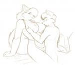 anthro apron bakery breast_play breast_suck breasts clothed clothing duo female kitchen male male/female naturally_censored nipple_tuft nude partially_clothed sucking tuft starfighter mitch_(inkohaulyc-1) tammy_(starfighter) canid canine fox mammal 2016 sketch