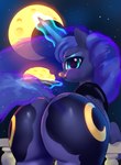 big_butt blue_eyes butt cutie_mark dock_(anatomy) ethereal_hair ethereal_tail feathered_wings feathers female feral food hair horn looking_at_viewer looking_back looking_back_at_viewer moon purple_hair rear_view solo star tail wings xbi friendship_is_magic hasbro my_little_pony mythology princess_luna_(mlp) equid equine horse mammal mythological_creature mythological_equine pony winged_unicorn absurd_res hi_res