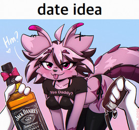 alcohol anthro beverage bra breasts clothing collar daddy_kink duo female legwear shirt solo stockings t-shirt tongue topwear underwear alien_doge alien_doge_(character) alien canid canine canis domestic_dog mammal hi_res meme