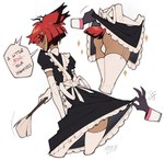 alastor_(hazbin_hotel) animal_humanoid anthro backsack balls bulge butt cleaning_tool clothed clothing clothing_lift crossdressing deer deer_humanoid demon dress dress_lift duo feather_duster genitals hazbin_hotel hi_res humanoid lifting_up long_socks lucifer_(hazbin_hotel) maid_uniform male male/male mammal mammal_humanoid mer0 panties tail underwear uniform white_clothing white_panties white_underwear