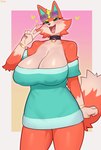 anthro big_breasts blonde_hair breasts clothed clothing eyewear female fur hair huge_breasts kemono orange_body orange_fur simple_background solo sunglasses sususuigi animal_crossing nintendo audie_(animal_crossing) canid canine canis mammal wolf hi_res