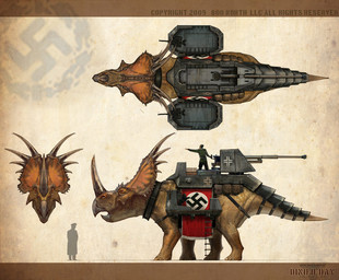 ambiguous_gender ammunition armor_plates big_horn cannon copyright_symbol feral front_view group gun high-angle_view horn machine_gun male nazi ranged_weapon side_view swastika symbol trio weapon ben_mauro dino_d-day centrosaurine ceratopsian ceratopsid dinosaur human mammal marginocephalian ornithischian prehistoric_species reptile scalie styracosaurus 2009