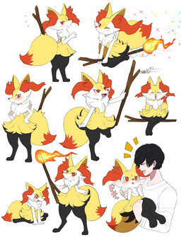 ambiguous_anthro ambiguous_gender anthro being_held blush bodily_fluids crying dipstick_tail elemental_manipulation emanata eyes_closed fire fire_manipulation fur hand_on_hip larger_human larger_male lifting_partner long_inner_ear_fluff male male/ambiguous male_human markings monotone_background multiple_poses on_one_leg open_mouth open_smile pose simple_background sitting size_difference smaller_ambiguous smaller_anthro smile standing tail tail_markings tears tuft wariza white_background tiger_subaru nintendo pokemon braixen generation_6_pokemon human mammal pokemon_(species) colored digital_media_(artwork) hi_res multiple_scenes shaded