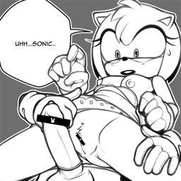 anthro censored_genitalia censored_penis clothing clothing_aside condom duo female genitals gloves handwear male male/female on_lap panties panties_aside pattern_clothing pattern_underwear sexual_barrier_device sitting_on_lap spread_legs spreading striped_clothing striped_underwear stripes underwear underwear_aside vulva cinnamelon sega sonic_the_hedgehog_(series) amy_rose sonic_the_hedgehog eulipotyphlan hedgehog mammal 1:1 censored hi_res monochrome