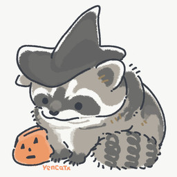 black_eyes black_nose chibi clothing costume dot_eyes feral food fruit grey_body halloween_costume hat headgear headwear holidays plant pumpkin simple_background simple_eyes slightly_chubby solo white_background wizard_hat yencatx halloween mammal procyonid raccoon 1:1 2021