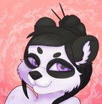 accessory anthro black_nose female fur hair hair_accessory hair_bun hair_tie purple_eyes solo white_body white_fur deanwolfwood bear giant_panda mammal