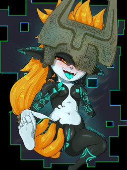 anus blue_anus blue_vulva blush feet female genitals hair orange_hair pointy_ears shortstack shortstack_female solo tongue tongue_out vulva bustymcnutty nintendo the_legend_of_zelda twilight_princess midna humanoid imp absurd_res hi_res