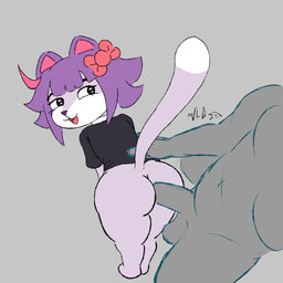 anal anthro big_butt big_penis bow_tie butt duo faceless_character faceless_male female from_behind_position genitals hair huge_butt huge_penis human_on_anthro interspecies male male/female penis purple_body purple_hair raw_sex sex shortstack simple_background standing standing_sex tail vkontakte masyunya_(vkontakte) felid human mammal animated hi_res signature tagme