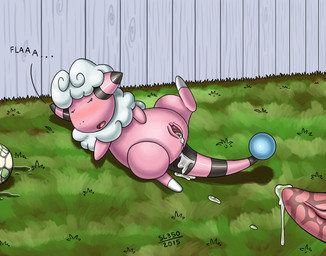 after_sex blush bodily_fluids clitoris cum cum_in_vagina cum_inside cum_on_penis disembodied_penis duo egg eyelashes eyes_closed female fence feral genital_fluids genitals grass lying male male/female nude on_back open_mouth outside penis plant pokemon_speak spread_legs spreading text vulva sl350 nintendo pokemon bovid caprine flaaffy generation_2_pokemon mammal pokemon_(species) 2015