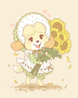alternative_fashion anthro black_eyes bloomers bonnet bottomwear clothing cottagecore country_lolita dress female flower frilly frilly_bloomers frilly_bottomwear frilly_clothing fur green_bloomers headgear headwear heart_symbol j-fashion lolita_(fashion) lolita_dress open_mouth open_smile plant smile smiling_at_viewer solo sunflower tail yellow_body yellow_fur samantha_whitten animal_crossing nintendo isabelle_(animal_crossing) canid canine canis domestic_dog mammal shih_tzu toy_dog 2019 4:5
