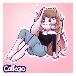 4_toes anthro barefoot big_ears blonde_hair border bottomwear clothing derp_eyes drunk feet female hair long_hair pink_background pink_body pink_nose shorts simple_background solo substance_intoxication toes white_border cat_o3o cat_(cat_o3o) lagomorph leporid mammal rabbit 1:1