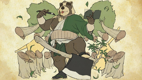 anthro asian_clothing axe belly brown_body brown_fur clothing east_asian_clothing fundoshi fur humanoid_hands japanese_clothing kemono male melee_weapon overweight overweight_anthro overweight_male robe solo tongue tongue_out underwear weapon osansyoup canid canine mammal raccoon_dog tanuki 2020