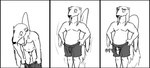 3_panel_comic anthro biped bottomwear clothed clothing clothing_pull dressing foreskin fur genitals humanoid_genitalia humanoid_penis leaning long_snout male nude penis penis_poking_out pubes simple_background snout solo standing text underwear underwear_only underwear_pull white_background fizzpop aqua_(fizzpop) anteater giant_anteater mammal pilosan xenarthran english_text hi_res monochrome