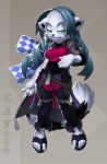 anthro blue_hair breasts chibi clothing female footwear fur green_eyes hair sandals shoes smile solo white_body white_fur wide_hips j_axer kassandra lemur mammal primate ring-tailed_lemur strepsirrhine 2005