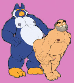 3_claws age_difference anal anal_penetration anthro anthro_top beard claws duo erect_nipples facial_hair hands_on_legs hands_on_thighs human_on_bottom looking_back male male/male nipples nude_anthro nude_human older_male penetration penile penile_penetration penis_in_ass pink_background sex simple_background standing standing_sex tongue tongue_out buccaner98 denis_damocles_(miraculous_ladybug) pen-pen_(rawk-hawpper) avian bird crested_penguin human mammal penguin rockhopper_penguin absurd_res hi_res