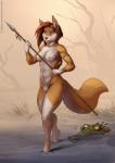 2014 anthro arm_markings arm_tattoo athletic athletic_anthro athletic_female belly belly_markings blue_eyes breasts brown_hair canid canine casual_nudity countershade_face countershade_torso countershading crocodile crocodilian crocodylid digital_media_(artwork) duo exposure_variation female fluffy fluffy_tail fox fur hair holding_melee_weapon holding_object holding_polearm holding_spear holding_weapon hunter hunting looking_at_another mammal markings melee_weapon multicolored_body multicolored_fur navel nevaeh nipples nude oblivious orange_body orange_fur outside partially_submerged plant plantigrade polearm pubic_tattoo reptile scalie solo_focus spear standing swamp tail tattoo text tree tribal tribal_markings tribal_tattoo twinkle-sez two_tone_body two_tone_fur water weapon white_body white_fur
